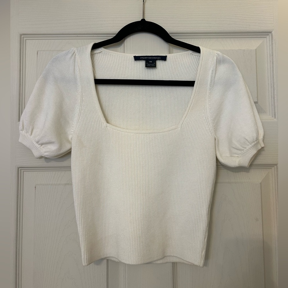 French Connection White Puff Sleeve Top Size XS